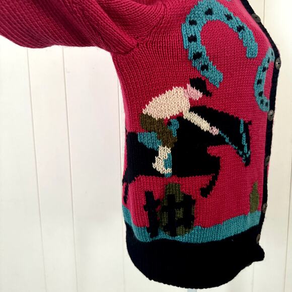 Vintage Berek Horseshoe Jockey Hand Knit Wool Western Cardigan Sweater - Picture 6 of 6
